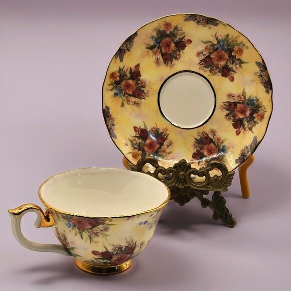 Vintage Bradford Editions Lena Liu "Enchantment" Floral Teacup & Saucer Set - Picture 2 of 5
